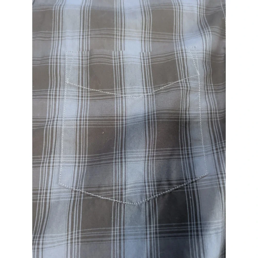 Banana Republic Men Large Slim Fit Wrinkle-Resistant Dress Shirt Blue Plaid
